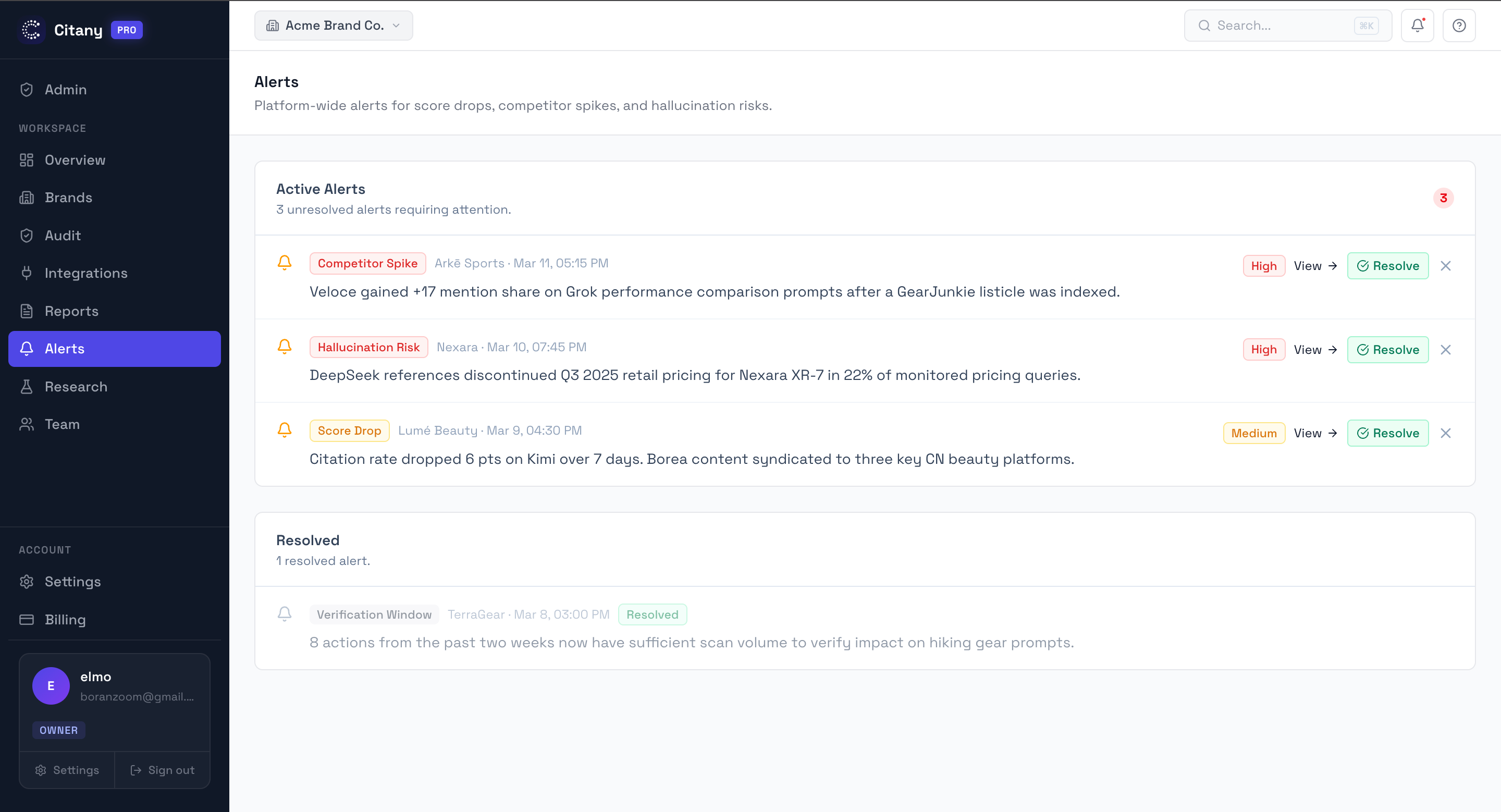 Multi-engine AI monitoring for brand mention and citation tracking